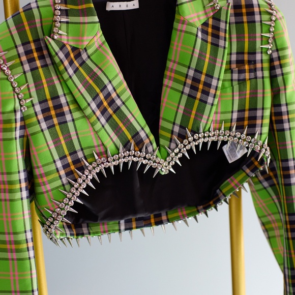 AREA Green and Black Cropped Blazer - Picture 5 of 14